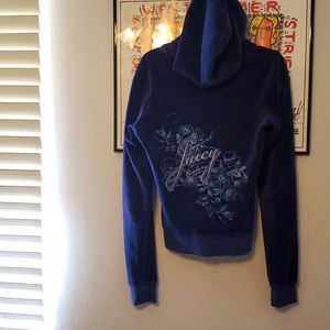 Juicy Couture Navy Blue Zip Up Velour Hoodie Size Small